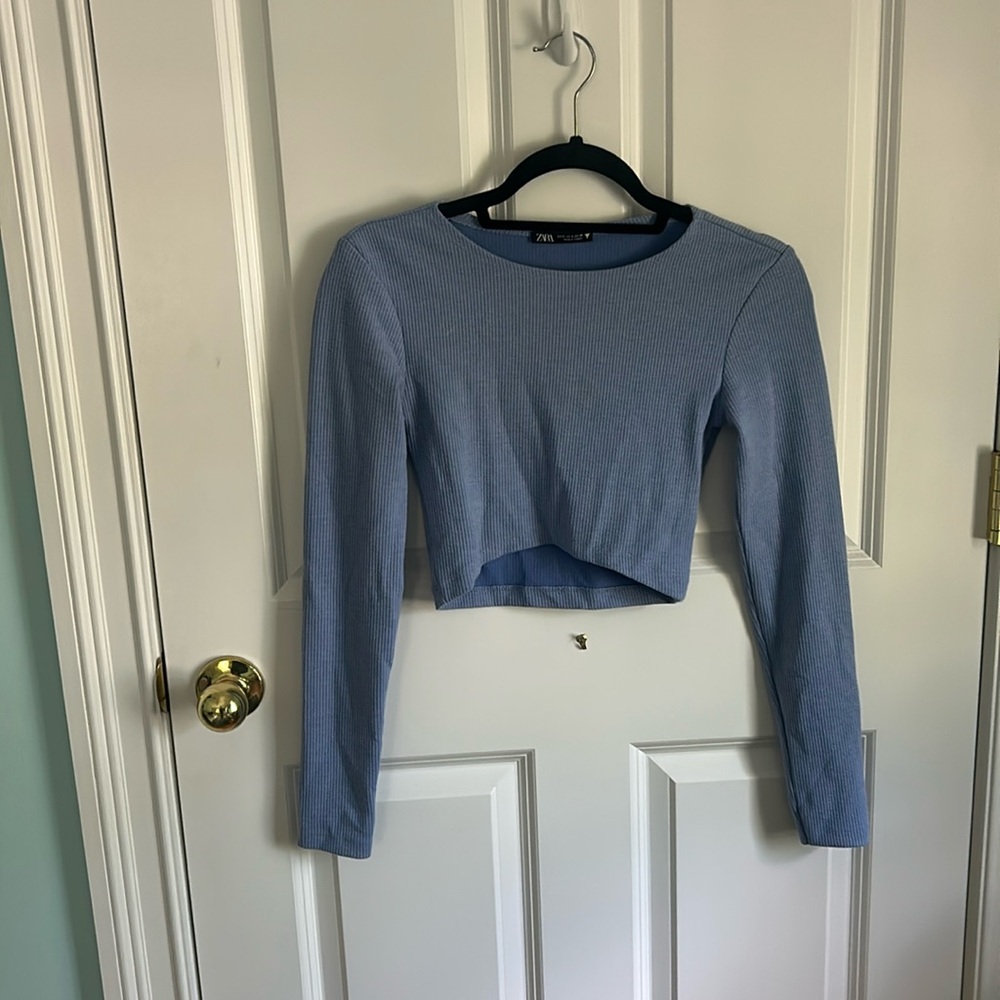 Zara Cropped Blue Ribbed Longsleeve